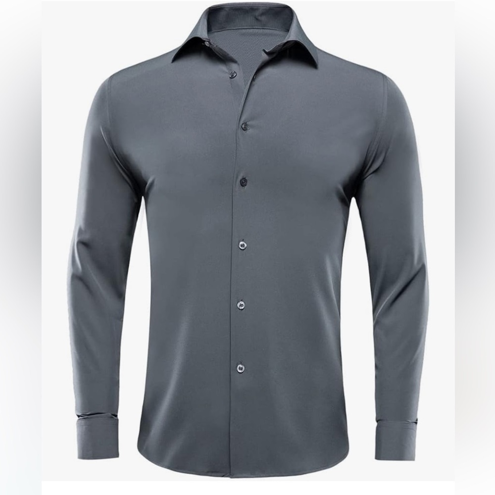 Lion Nardo Spaidersilk Stretch Men's Gray Dress Shirt Long Sleeve Muscle Fit Lg - Picture 2 of 6